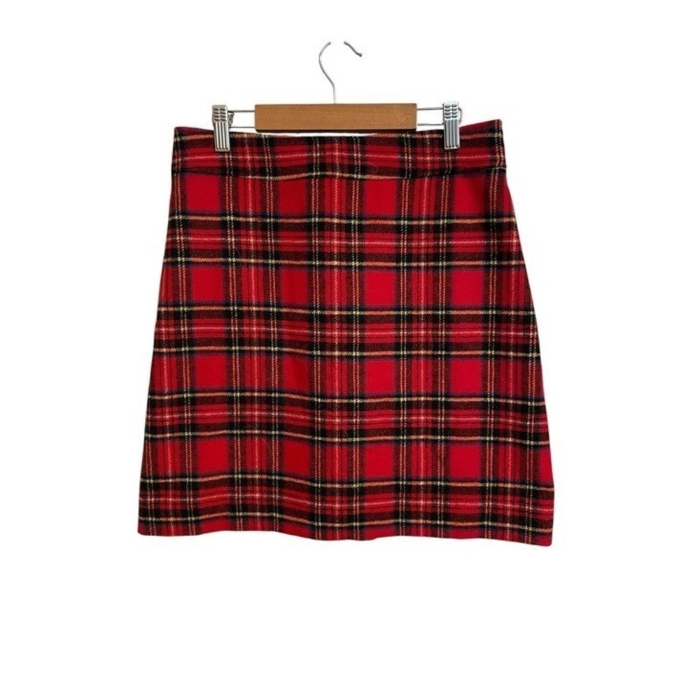 J.Crew Red Tartan Plaid Wool Blend A-Line Mini Skirt Back Zip Lining